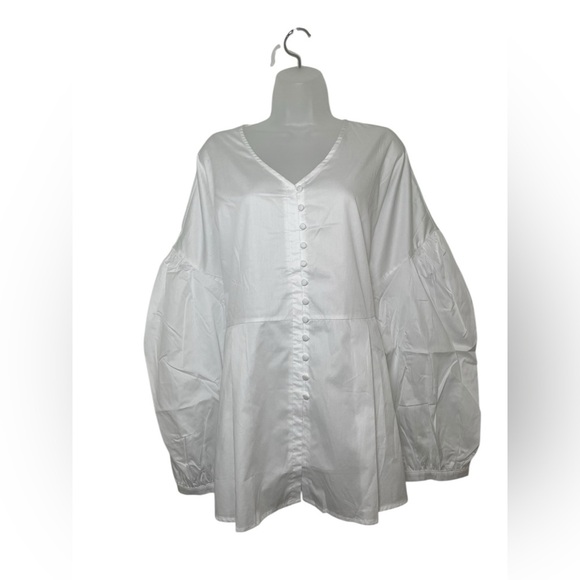 Harshman Billie White Button Front Blouse 3X NWT Cotton Oversized Top - Picture 2 of 7